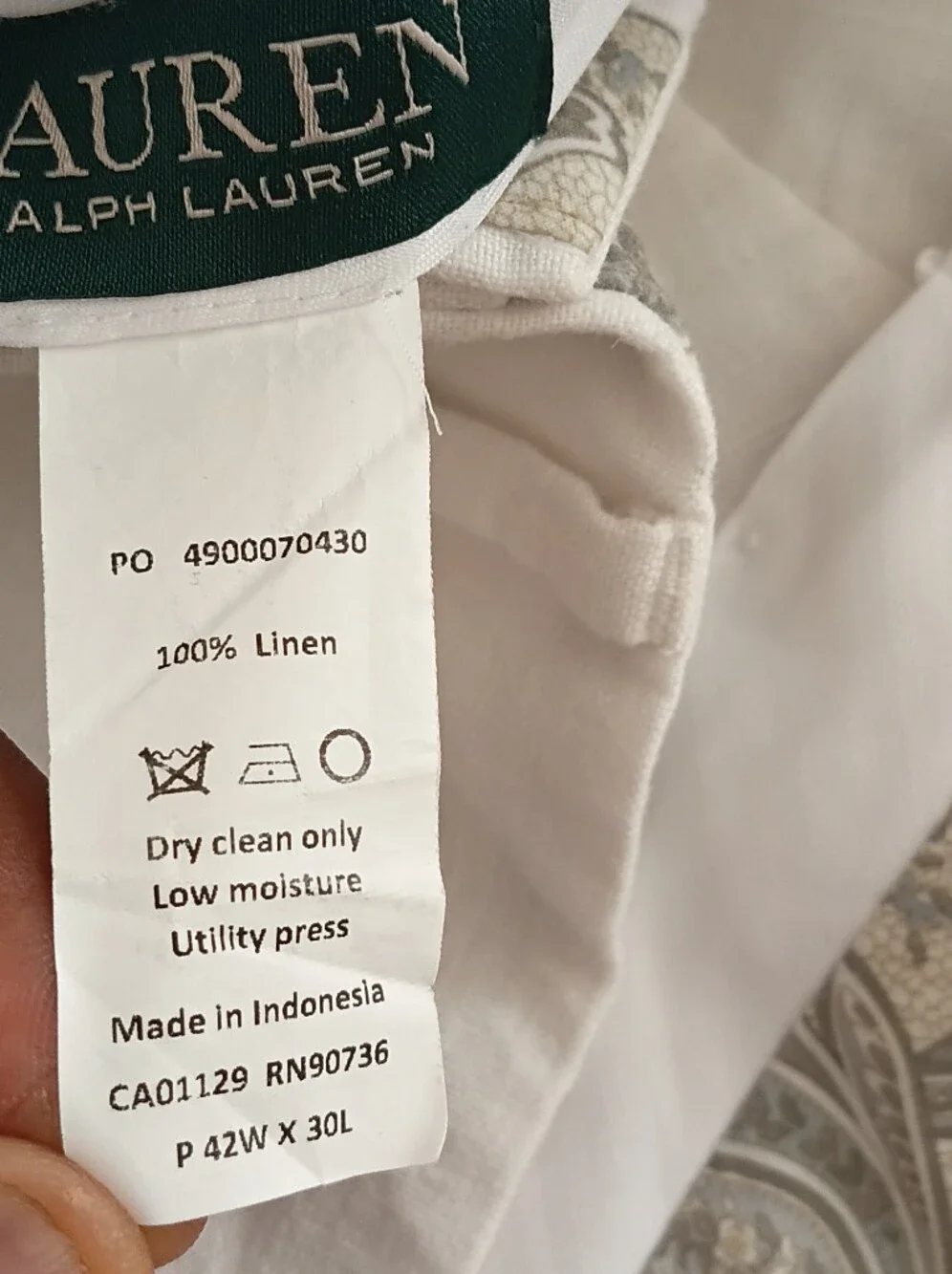 Ralph Lauren Men's White 100% Linen Straight Pants 42x30